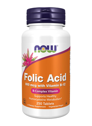 Now Folic Acid Foods Dietary Supplement, 800mcg with Vitamin B-12, 250 Tablets